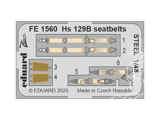 EDUARD photodecoupe avion FE1560 Harnais métal Henschel Hs 129B Takom 1/48