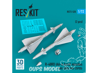 ResKit kit RS72-0528 Missiles R-40RD AA-6 « Acrid » 2 pièces imprimés en 3D 1/72