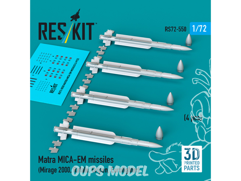 ResKit kit RS72-0550 Missiles Matra MICA-EM 4 pièces imprimés en 3D 1/72
