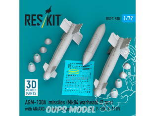 ResKit kit RS72-0538 Missiles AGM-130A 2p ogive Mk84 avec pod de liaison de données AN/AXQ-14 1p 1/72