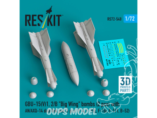 ResKit kit RS72-0540 GBU-15V1, 2/B "Big Wing" bombes 2 pièces avec pod de liaison de données AN/AXQ-14 1/72