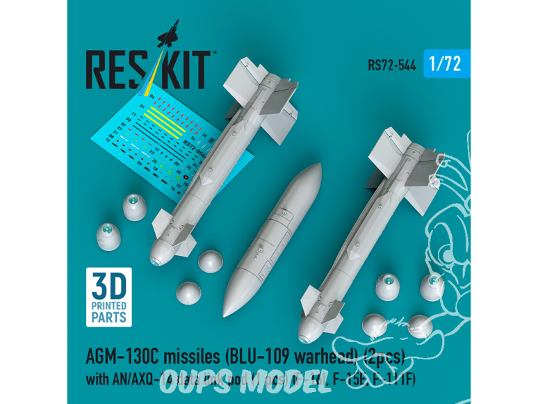 ResKit kit RS72-0544 Missiles AGM-130C 2 ogives BLU-109 avec nacelle de liaison de données AN/AXQ-14 1/72