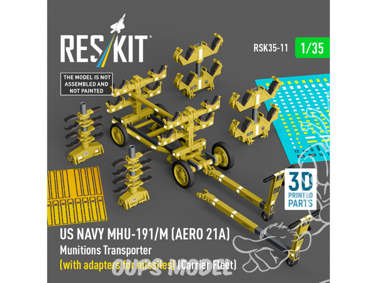 ResKit kit RSK35-0011 Transporteur de munitions MHU-191/M AERO 21A US NAVY et adaptateurs missiles Flotte de porte-avions 1/35