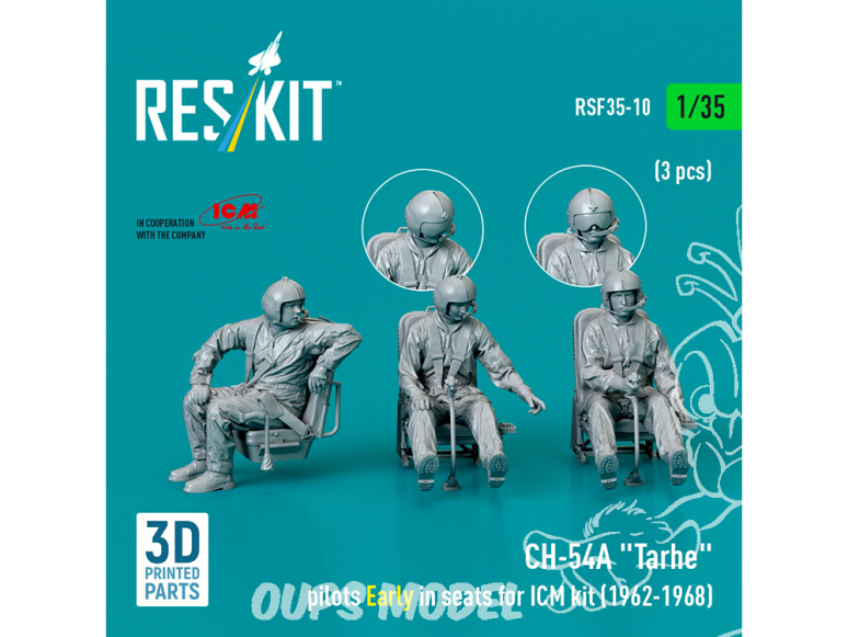 ResKit Figurine RSF35-0010 Pilotes sur Sièges CH-54A Tarhe de 1962-1968 pour kit ICM 3pièces imprimées en 3D 1/35