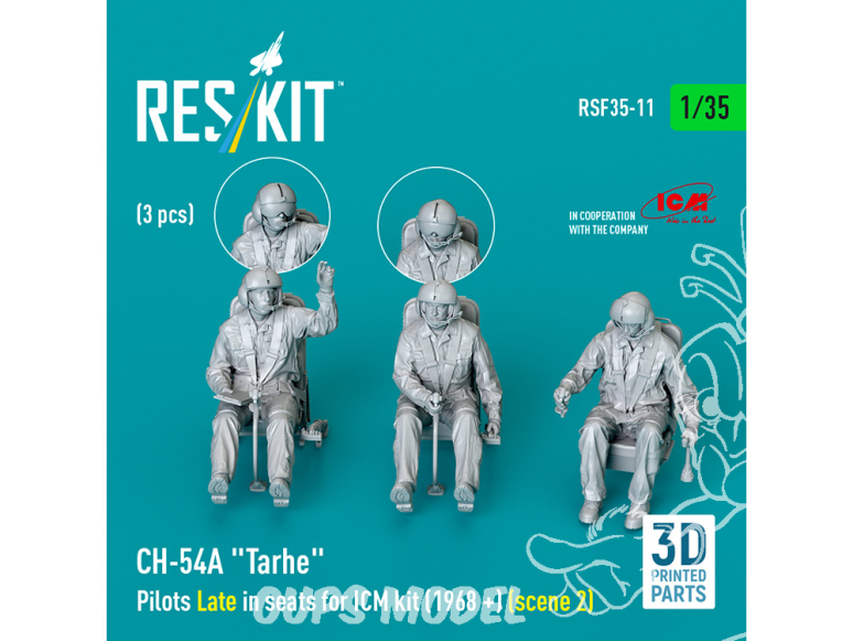 ResKit Figurine RSF35-0011 Pilotes sur Sièges CH-54A Tarhe de 1968+ pour kit ICM 3pièces imprimées en 3D 1/35