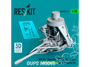 ResKit RSU35-0072 Mitrailleuse M230 pour AH-64 Apache en position de vol, imprimée en 3D kit Trumpeter 1/35