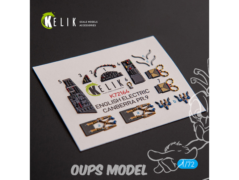 Kelik K72164 Autocollant intérieur English Electric Canberra PR.9 kit Airfix 1/72