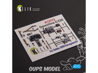 Kelik K72173 Autocollant intérieur Dewoitine D.520 kit Hobby 2000 Hasegawa 1/72