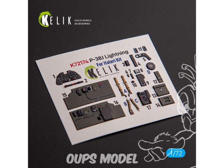 Kelik K72174 Autocollant intérieur P-38J "Lightning" kit Italeri Academy 1/72