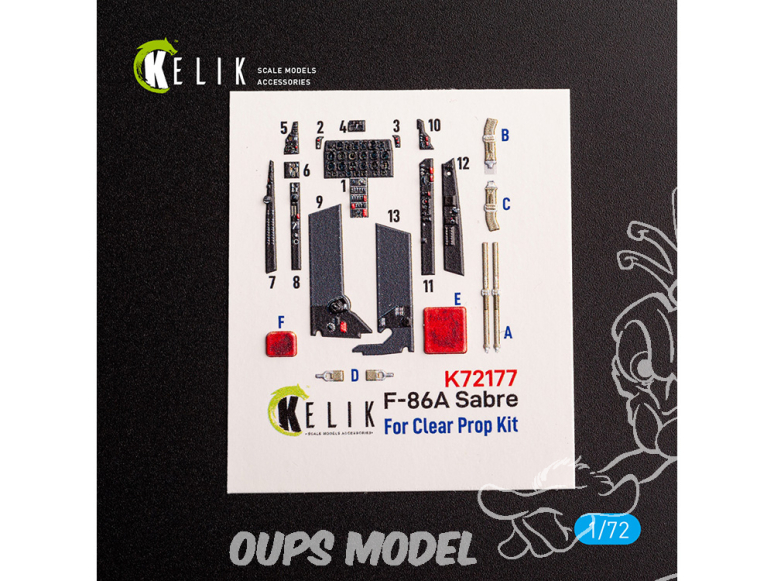 Kelik K72177 Autocollant intérieur F-86A Sabre kit clear prop 1/72