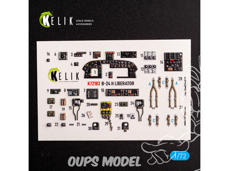 Kelik K72183 Autocollant intérieur B-24H Liberator kit Airfix 1/72