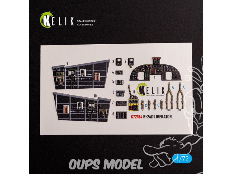Kelik K72084 Autocollant intérieur B-24D Liberator kit Hasegawa 1/72