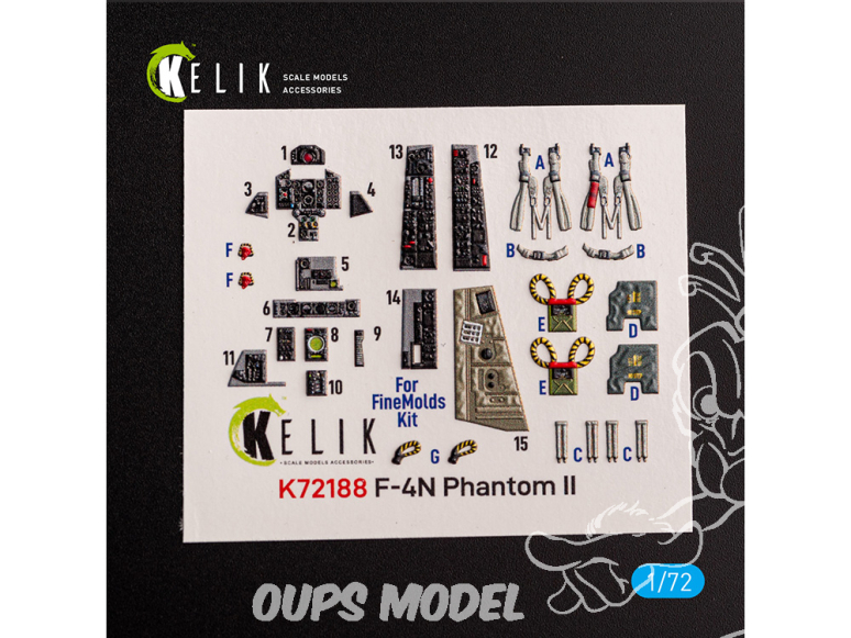 Kelik K72088 Autocollant intérieur F-4N Phantom kit FineMolds 1/72