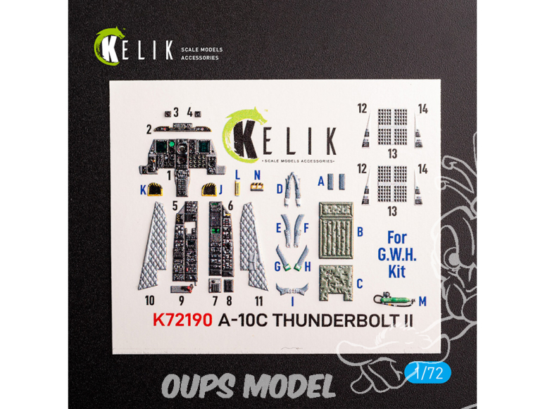 Kelik K72190 Autocollant intérieur A-10C Thunderbolt II kit GWH 1/72