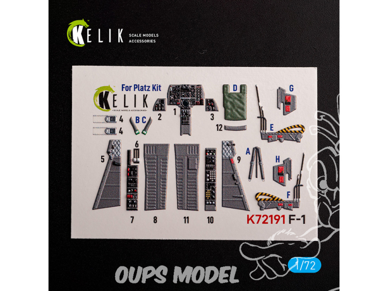 Kelik K72191 Autocollant intérieur F-1 Support Fighter kit Platz 1/72
