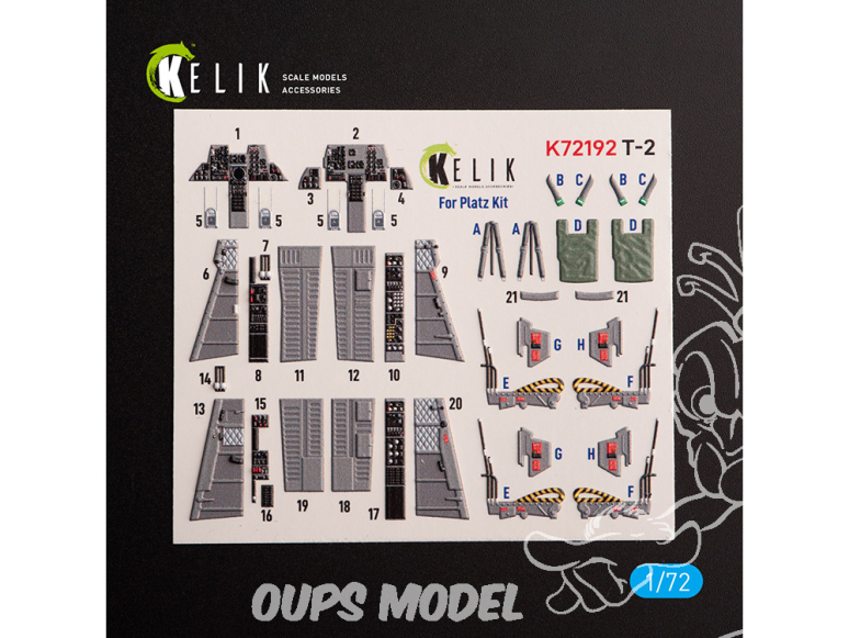 Kelik K72192 Autocollant intérieur T-2 Advanced Trainer kit Platz 1/72