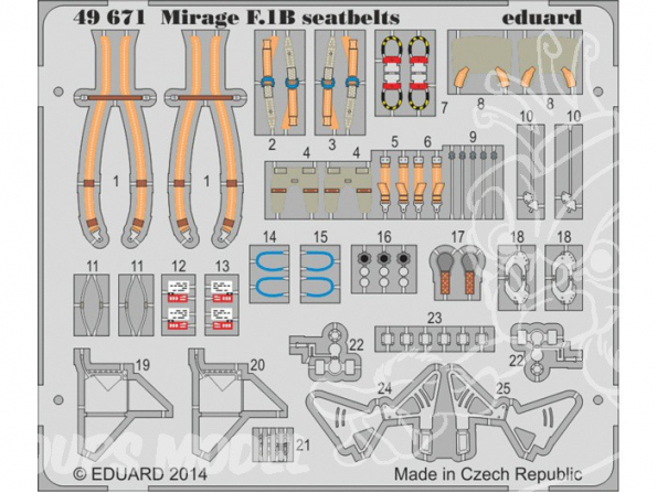 EDUARD photodecoupe avion 49671 Harnais Mirage F.1B 1/48