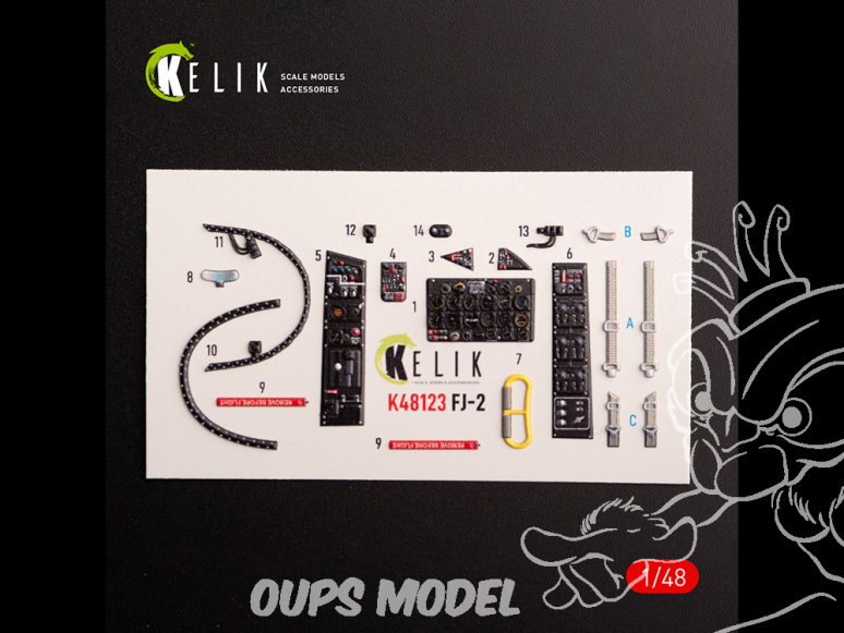 Kelik K48123 Autocollants 3D intérieurs du FJ-2 pour kit Italeri 1/48