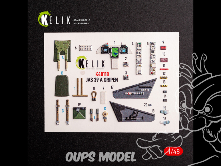 Kelik K48118 Autocollants 3D intérieurs du Jas-39 A pour kit Italeri 1/48