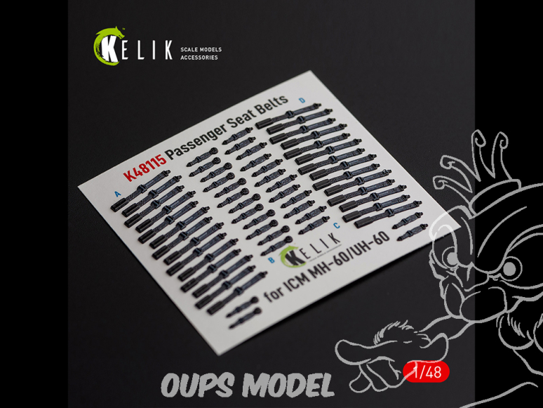 Kelik K48115 Autocollants 3D intérieurs Ceintures de sécurité passagers pour MH-60/UH-60 Black Hawk kit ICM 1/48