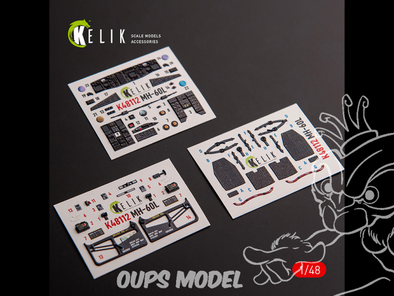 Kelik K48112 Autocollants 3D intérieurs MH-60L Black Hawk pour kit ICM 1/48
