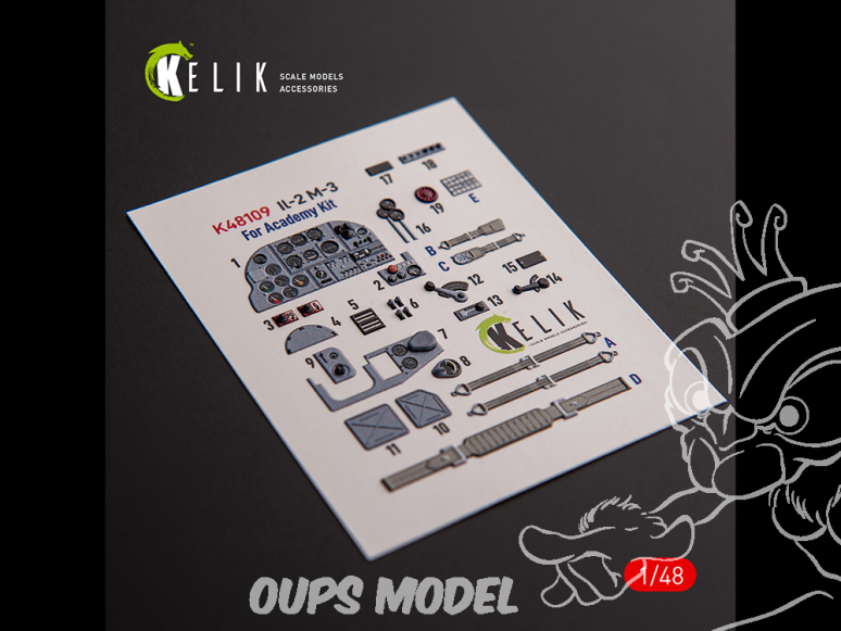 Kelik K48109 Autocollants 3D intérieurs Gloster IL-2M3 pour kit Academy et Accurate Miniatures 1/48