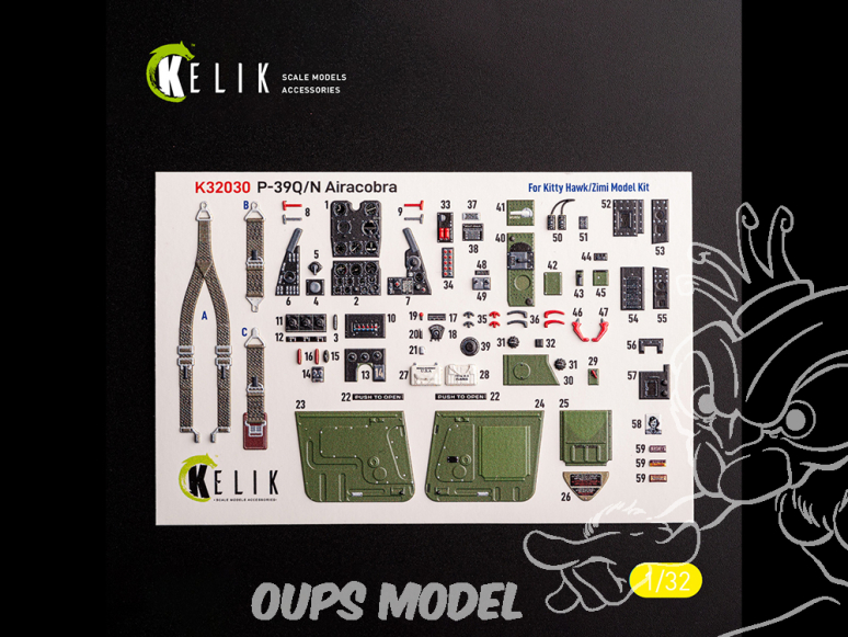 Kelik Decals 3D K32030 Autocollant 3D intérieur P-39Q/N pour kit Kitty Hawk 1/32