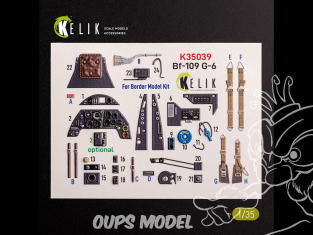 Kelik Decals 3D K35039 Autocollants 3D intérieurs Bf-109 G-6 pour le kit Border Models 1/35