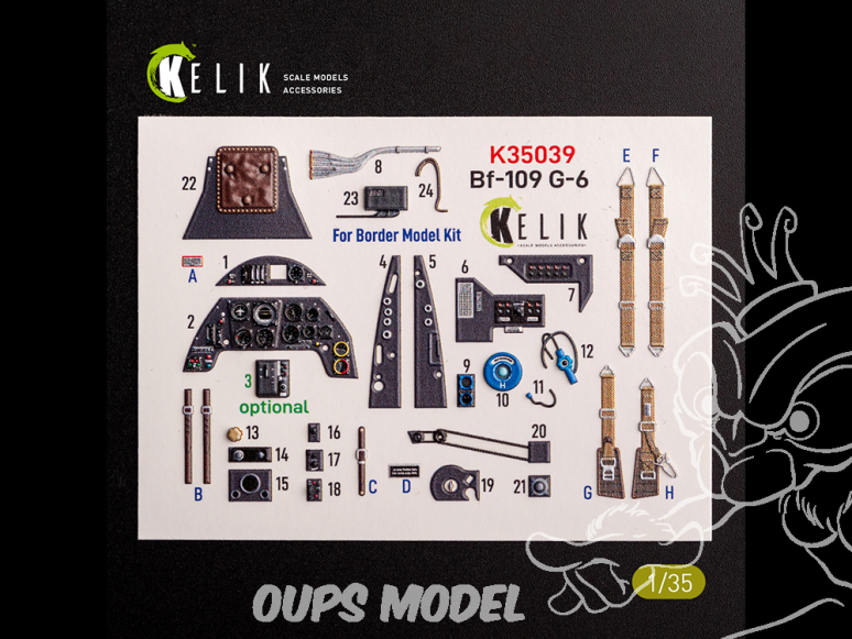 Kelik Decals 3D K35039 Autocollants 3D intérieurs Bf-109 G-6 pour le kit Border Models 1/35