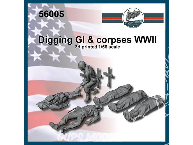 FC MODEL TREND figurine résine 56005 GI U.S. creusant et cadavres WWII 1/56