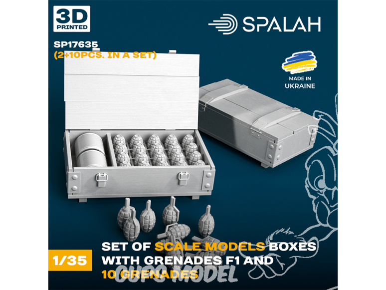 Spalah SP17635 Boites de grenades F1 2Piéces et 10 Grenades 1/35