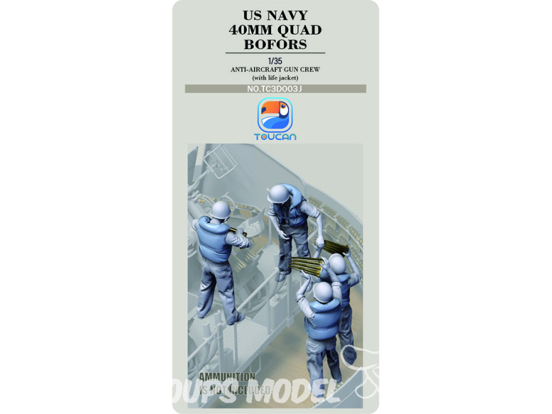 Toucan kit TC3D003J Équipage canon antiaérien quadruple Bofors de 40 mm de l'US Navy avec gilet de sauvetage 1/35