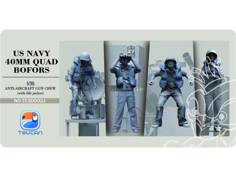 Toucan kit TC3D002J Équipage canon antiaérien quadruple Bofors de 40 mm de l'US Navy avec gilet de sauvetage 1/35