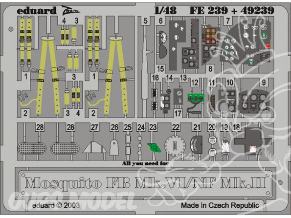 EDUARD photodecoupe avion FE239 Mosquito FB Mk.VI /NF Mk.II 1/48