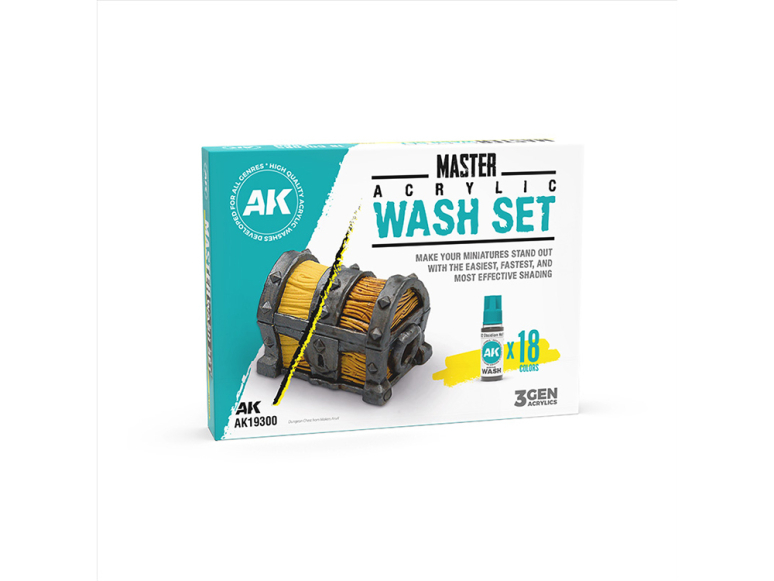Ak interactive peinture AK19300 MASTER ENSEMBLE ACRYLIQUE DE LAVAGE GAMME COMPLÈTE 18 COULEURS