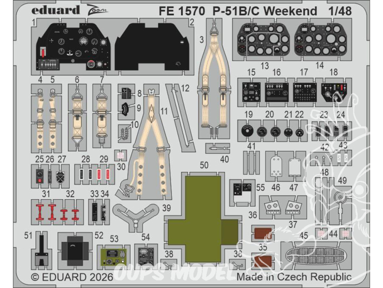 EDUARD photodecoupe avion FE1570 Zoom amélioration P-51B/C Weekend Eduard 1/48