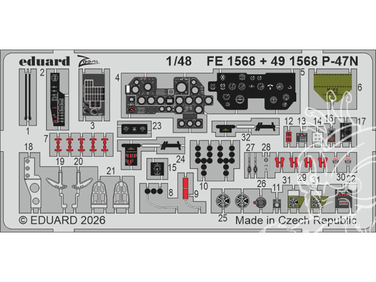 EDUARD photodecoupe avion FE1568 Zoom amélioration P-47N Mini Art 1/48