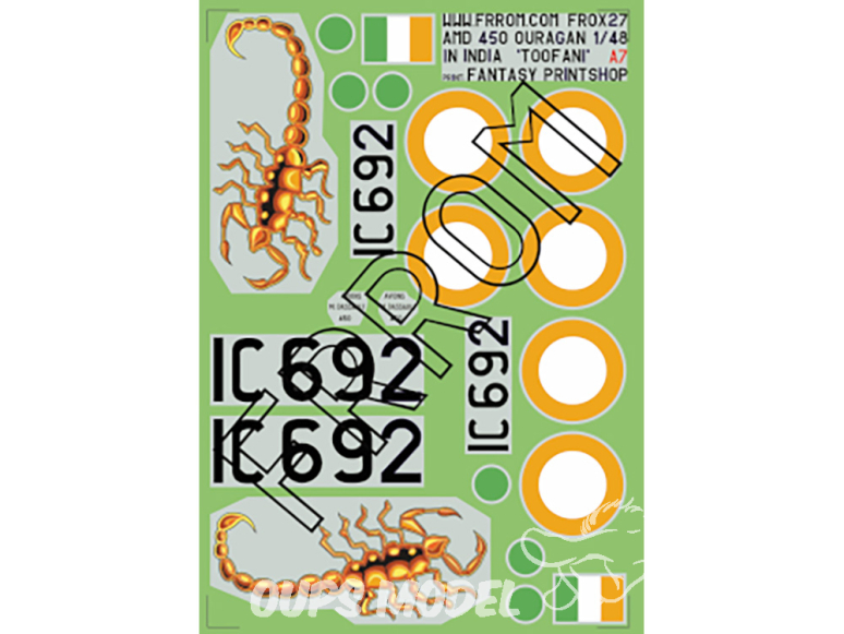 Frrom maquettes avions FR0X27 Décalques Ouragan India 1/48 th IC692, 2 versions 1/72