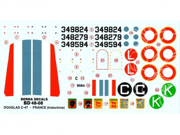 Decalques Berna decals BD48-08 Douglas C-47 Indochine 1/48