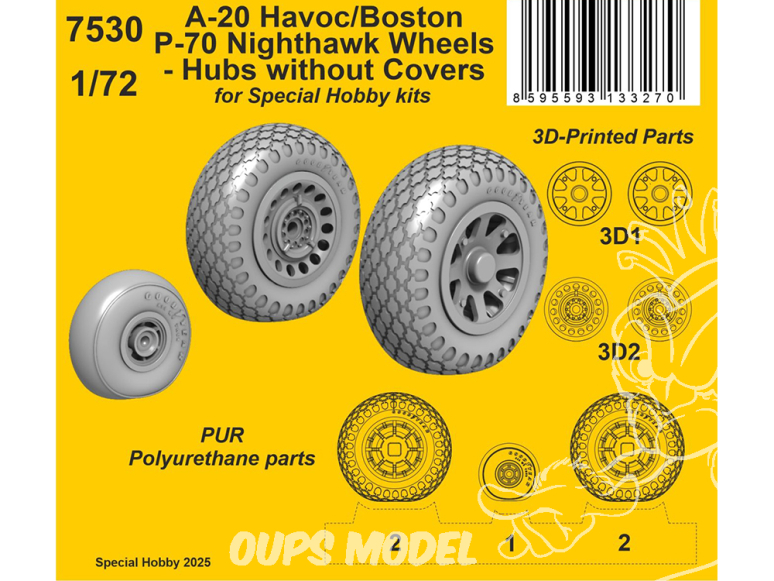 CMK kit resine 7530 Roues et moyeux sans enjoliveurs A-20 Havoc/Boston/P-70 Nighthawk kits Special Hobby 1/72