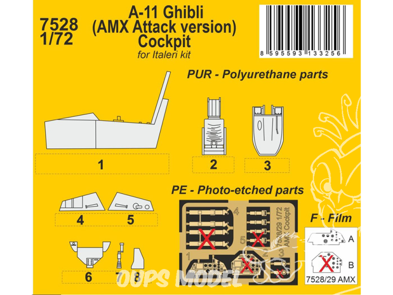 CMK kit resine 7528 Cockpit de la version A-11 Ghibli AMX Attack kits Italeri 1/72