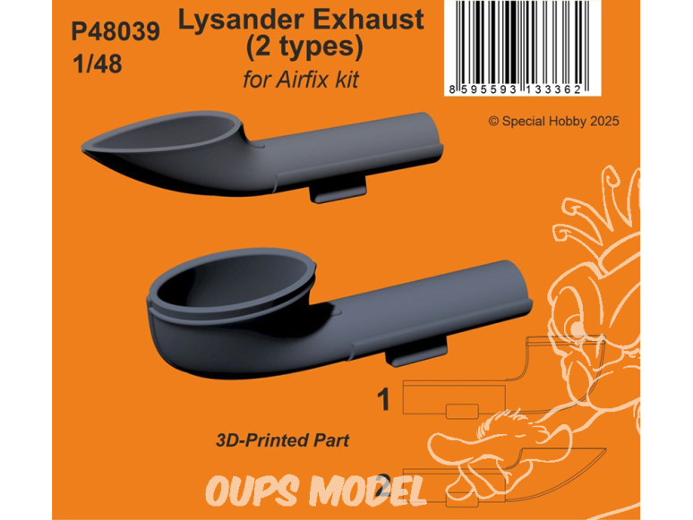 Special Hobby 3D Print P48039 Échappement Lysander 2 types pour kits Airfix 1/48