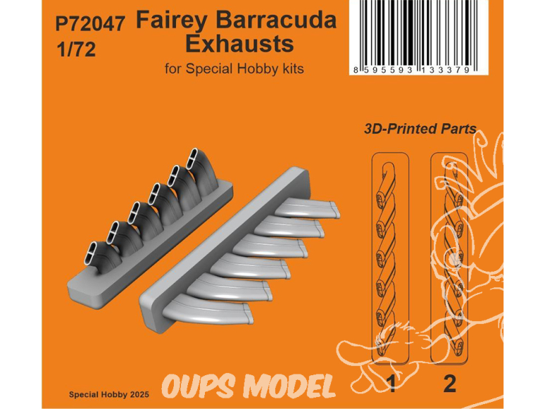 Special Hobby 3D Print avion P72047 Échappements Fairey Barracuda kits Special Hobby 1/72
