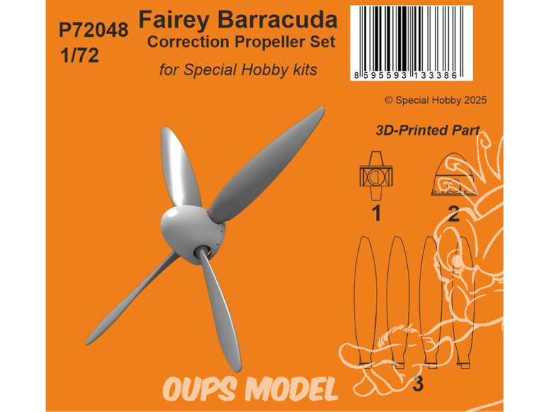 Special Hobby 3D Print avion P72048 Ensemble d'hélices de correction Fairey Barracuda kits Special Hobby 1/72