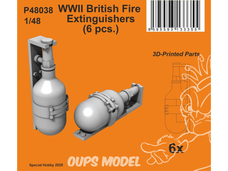 Special Hobby 3D Print P48038 Extincteurs britanniques de la Seconde Guerre mondiale 6 pièces 1/48