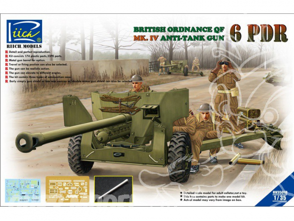 Riich Models maquette militaire 35018 CANON ORDNANCE QF 6pdr Mk. IV Fin De Guerre ANTI-CHAR BRITANNIQUE Avec Mk.1A CARRI