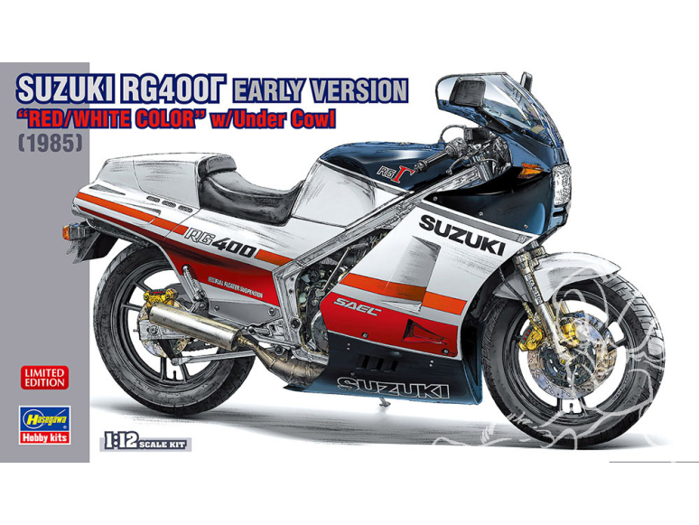 Hasegawa maquette moto 21732 Suzuki RG400Γ Premier modèle Rouge et Blanc avec capot de protection 1/12
