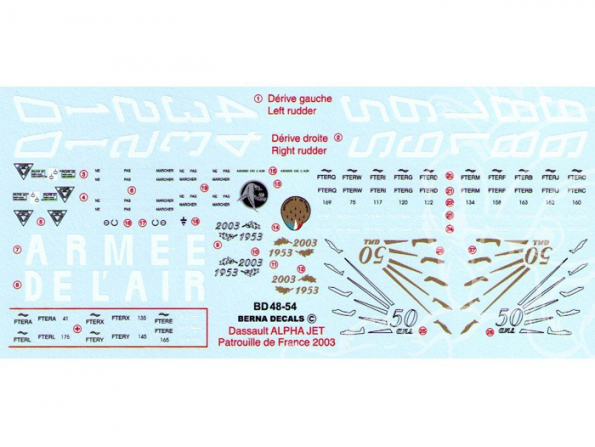 Decalques Berna decals BD48-54 DASSAULT ALPHA JET PATROUILLE DE FRANCE 1/48