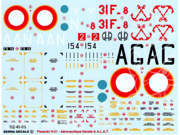 Decalques Berna decals BD48-55 PIASECKI H-21 Aeronautique Navale & A.L.A.T. 1/48