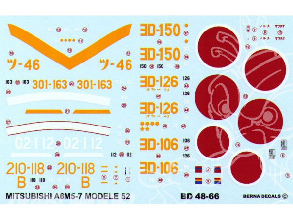 Decalques Berna decals BD48-66 MITSUBISHI ZERO A6M5-7 MODELE 52 1/48